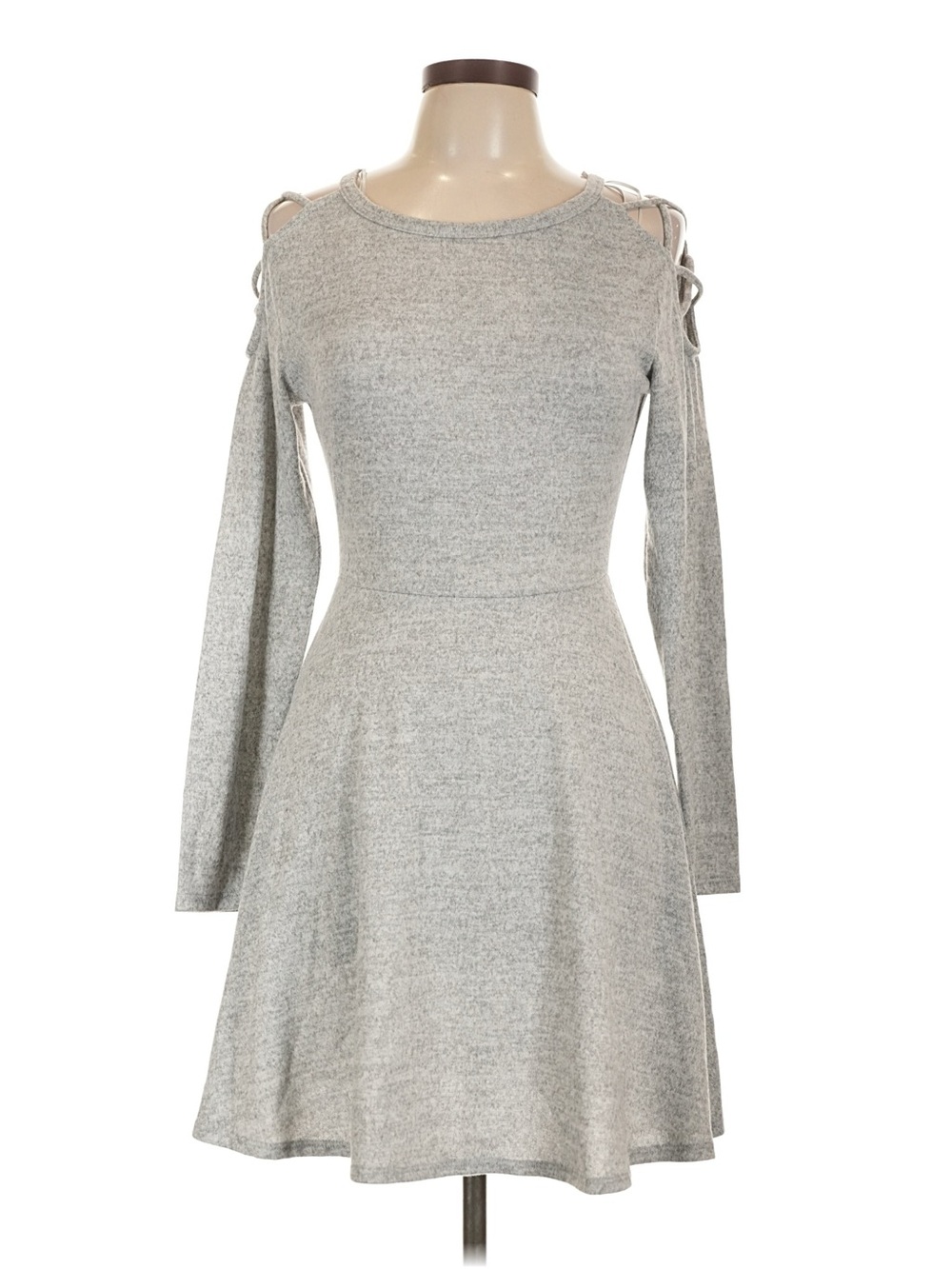 Alya Large Heather Grey Cold-Shoulder Long-Sleeve Fit & Flare Dress